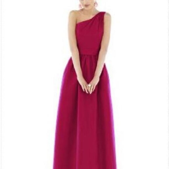 Alfred Sung 529...Full Length, One shoulder Dress...Sangria....Size 2...NWT - Picture 1 of 4